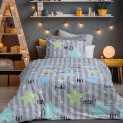 Beauty Home Σετ σεντόνια φανελένια μονά με λάστιχο Hello Art 6321 105x200+32 Γκρι,Μπλε